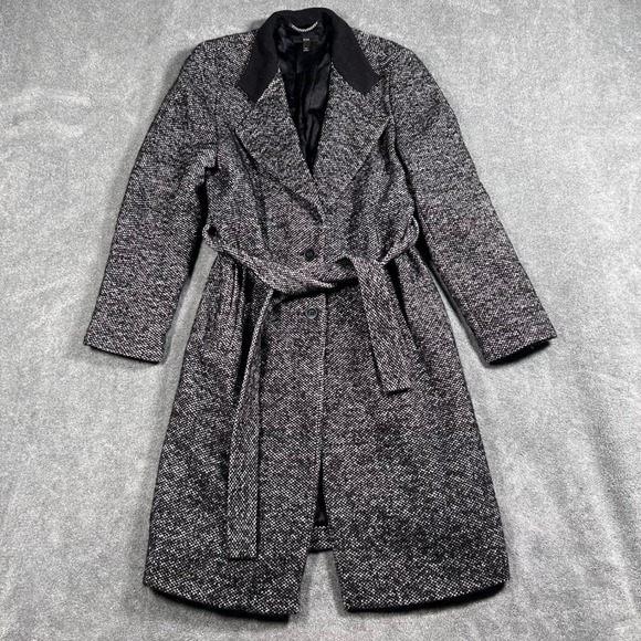Hugo Boss Jackets & Blazers - BOSS by Hugo Boss Clellria Tweed Belted Coat Black White Wool Blend Women's 12